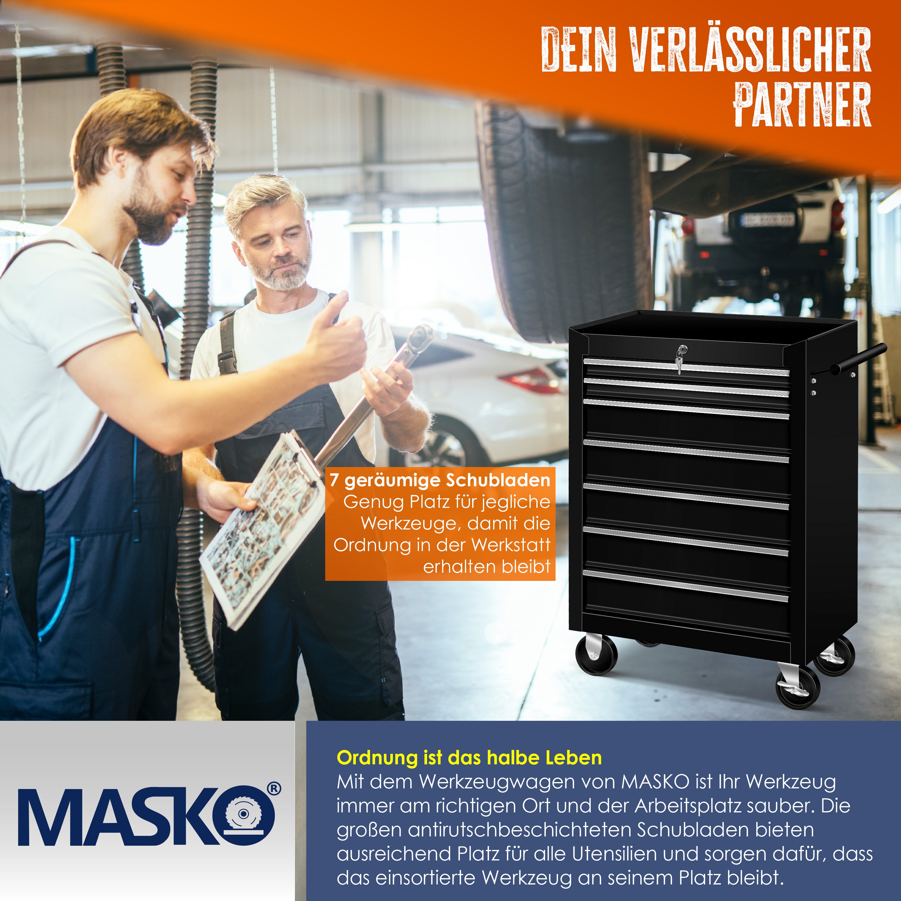 Masko® Werkstattwagen Rollwagen Werkzeugwagen Werkzeugkiste Fächer Toolbox Werkzeug box