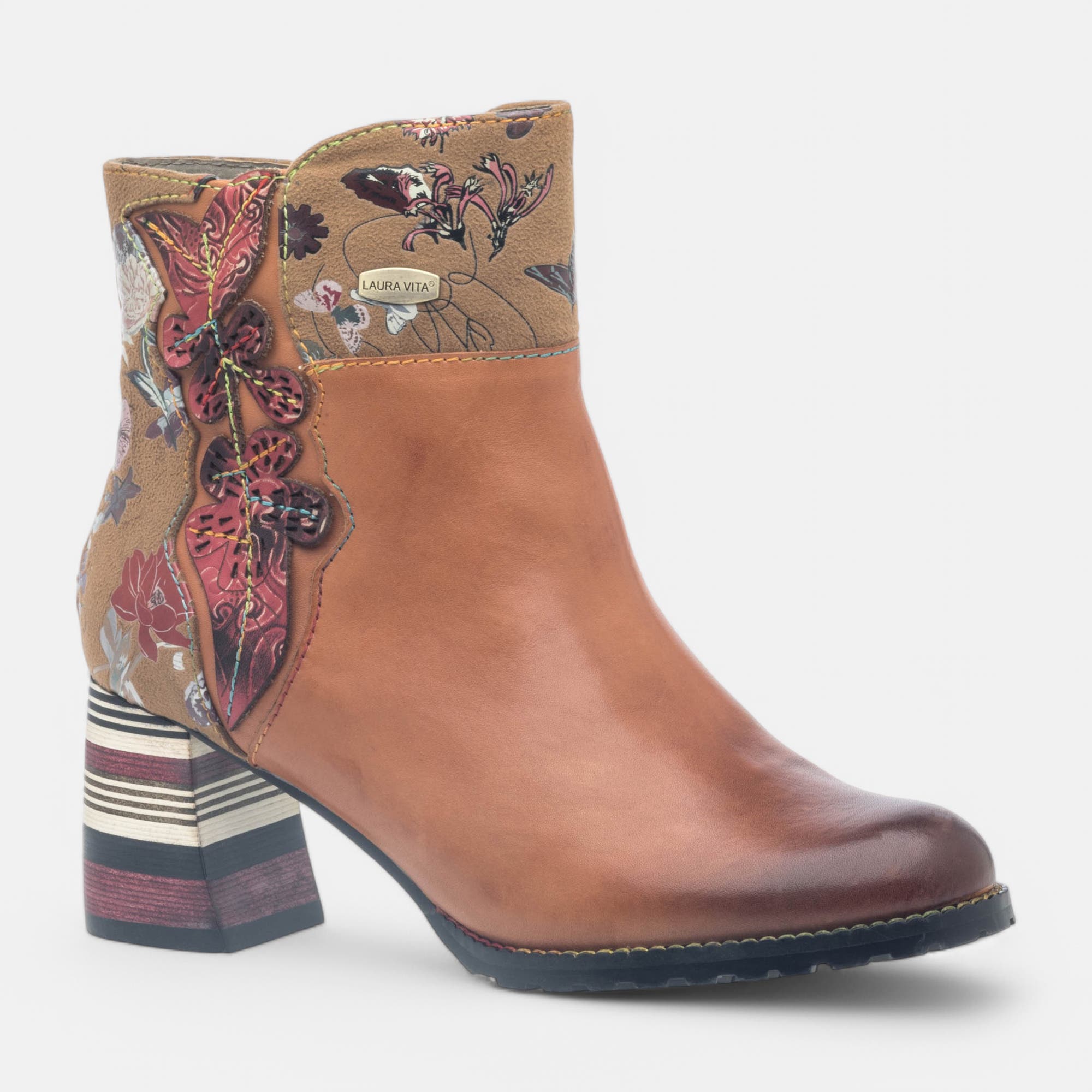 Bottines à talon Femme en cuir cognac