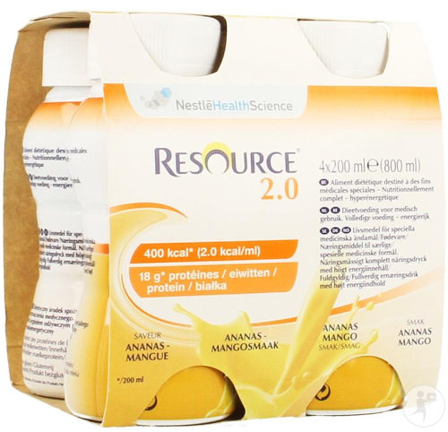 Nestlé Health Science Resource 2.0 Aliment Diététique Ananas-Mangue Bouteilles 4x200ml (12314415)