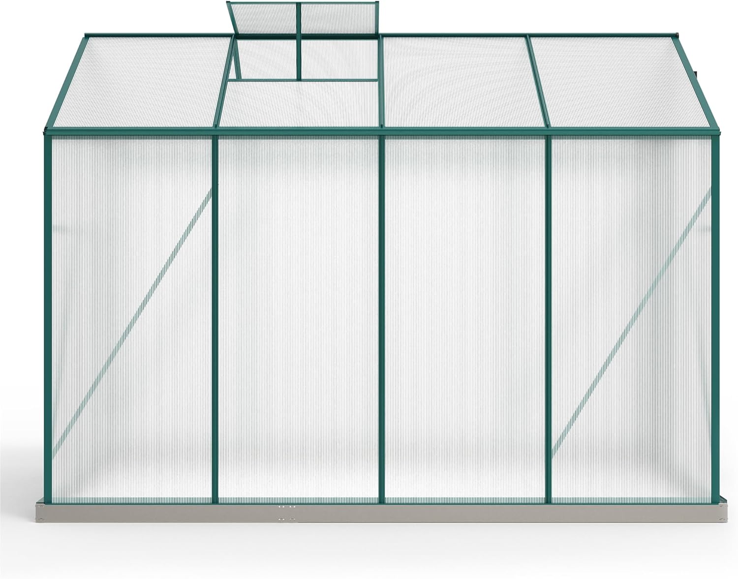 Gewächshaus Aluminium mit Fundament, Treibhaus mit Dachfenster und Tür, Frühbeet für Garten Terrasse, Tomatenhaus Pflanzenhaus für Aufzucht Pflanzen, Gartenhaus, 253x200x190 cm, Grün