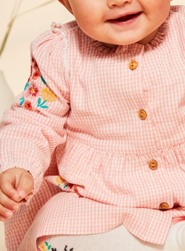Robe vintage rose et blanc en seersucker