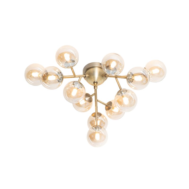 Art Deco plafondlamp brons met amber glas 12-lichts - Bianca