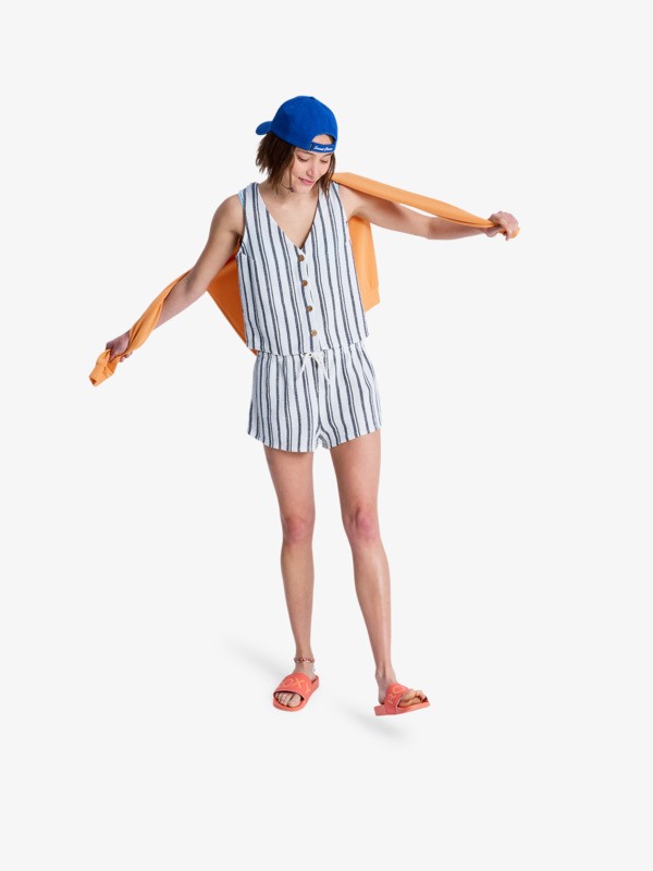 Sunbaked Spirit Top sans manches boutonné Blanc Femme