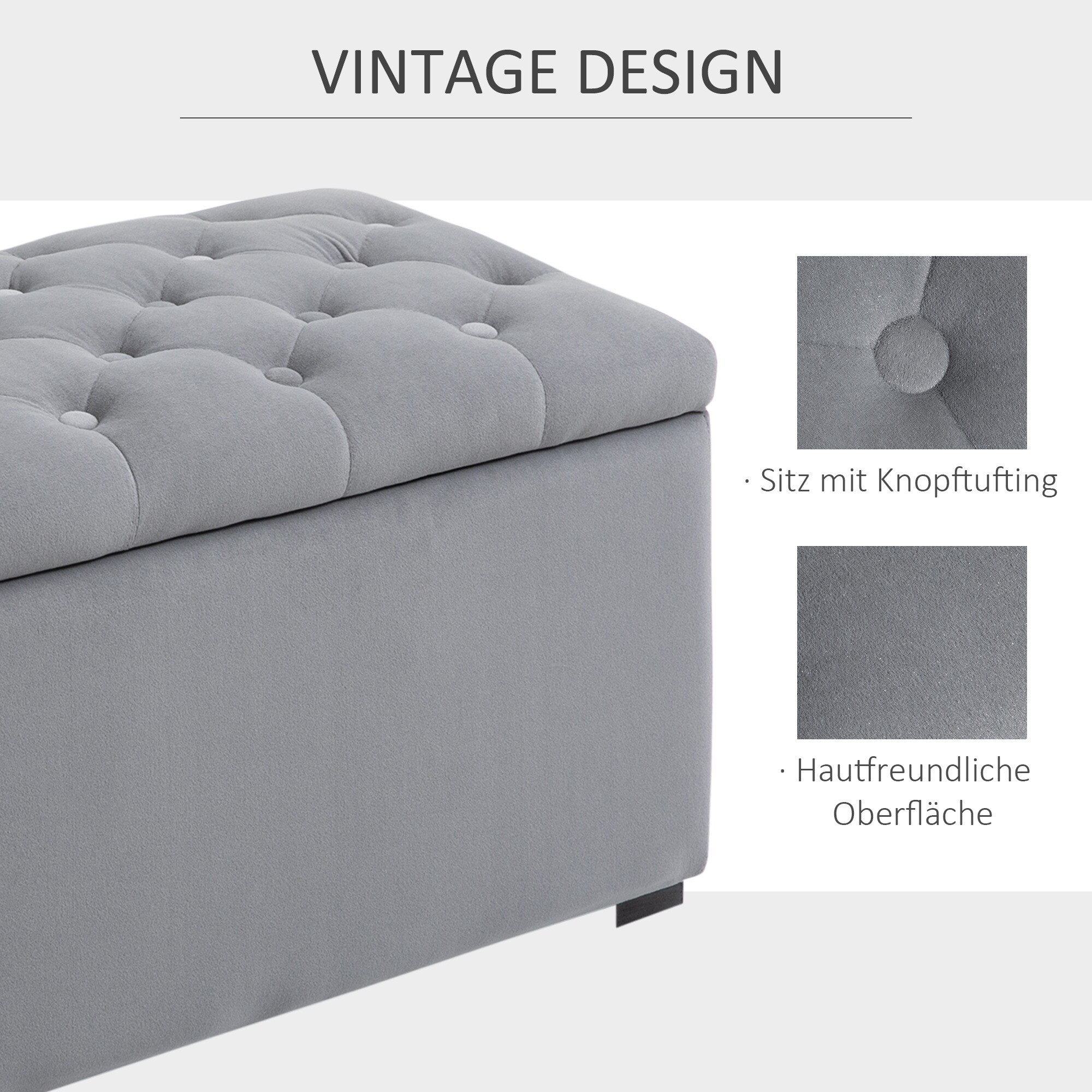 HOMCOM Aufbewahrungsbank Ottomane hellgrau 75 x 40 x 42 cm (LxBxH)