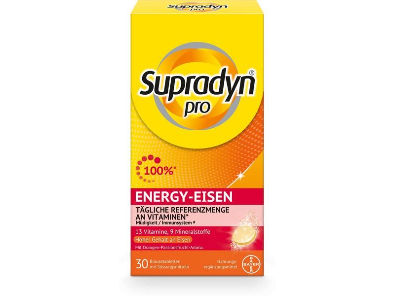 SUPRADYN Energy Eisen 30 Brausetabletten Veganes Multivitaminpräparat zur täglichen Unterstützung der Abwehrkräfte