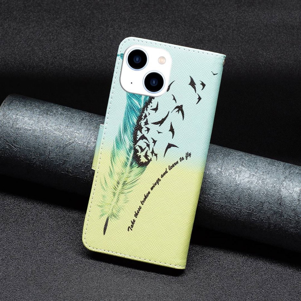 iPhone 14 Leder Tasche mit Kartenfächern - Schwalbenfedern