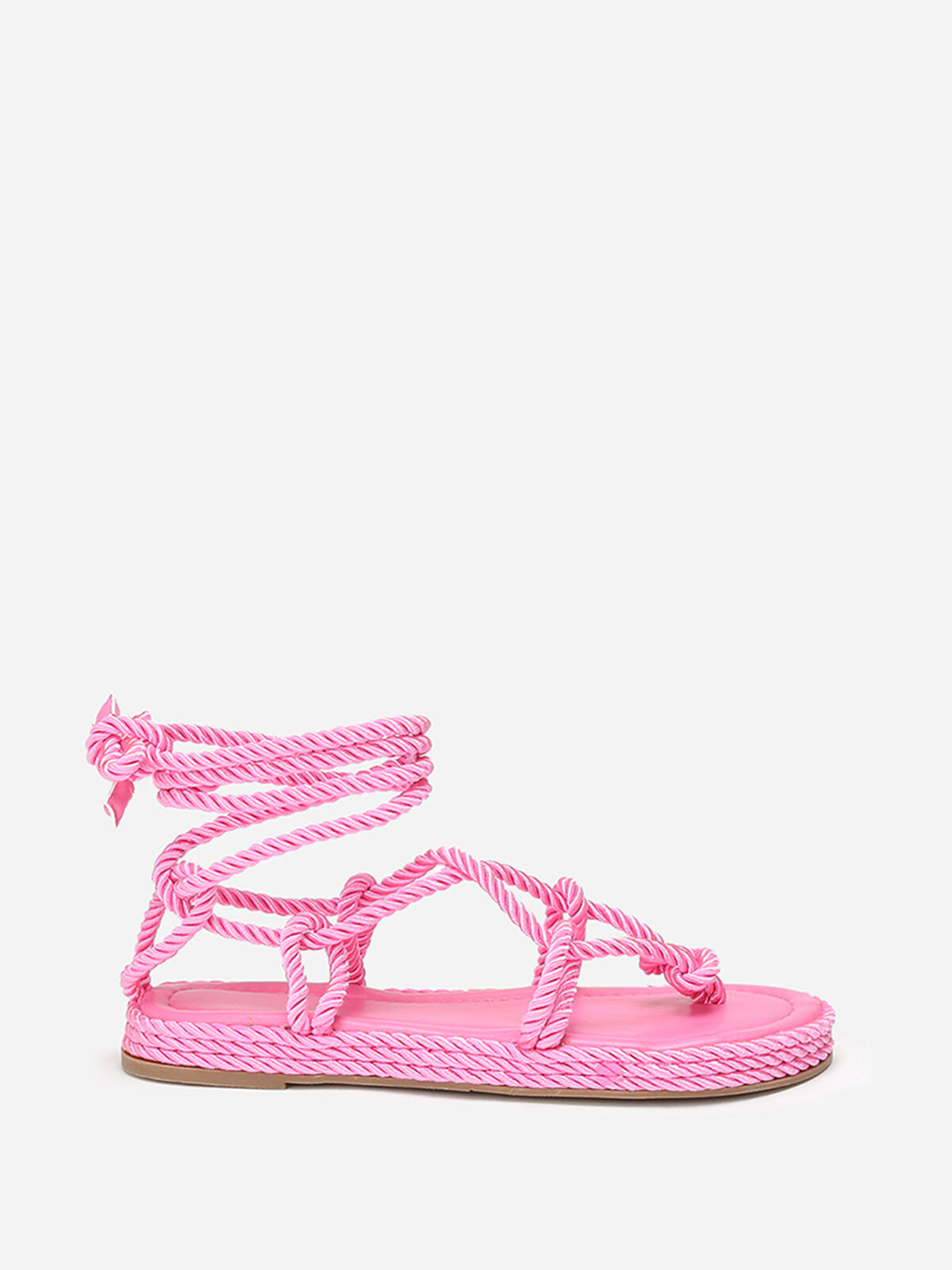 Nu-pieds en corde tressée à fine plateforme- Fuchsia