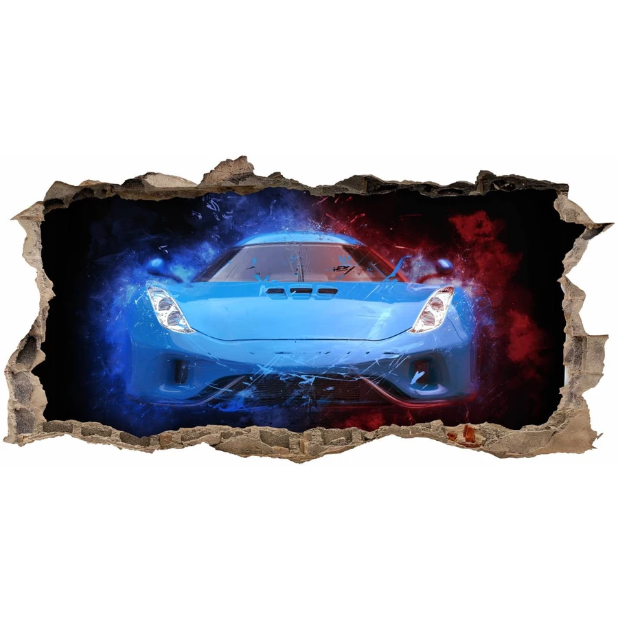 Nikima Wandtattoo 107 Sportwagen blau - Loch in der Wand in 6 vers. Größen bunt