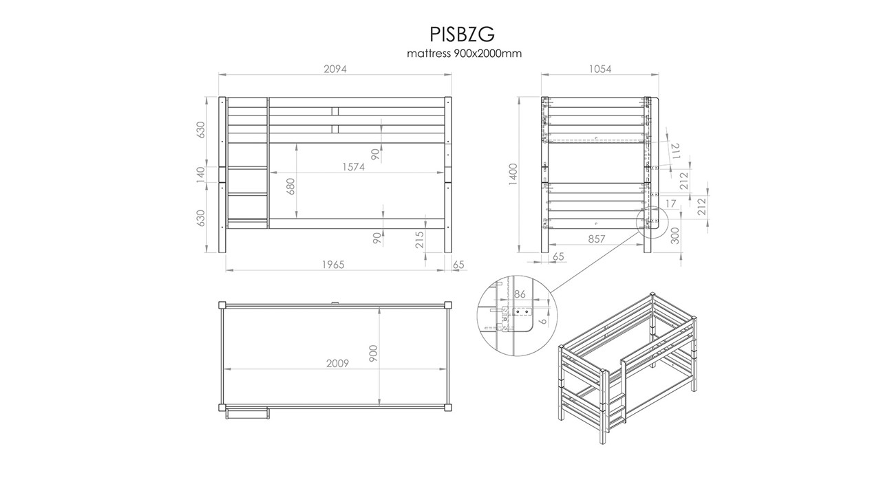 Stapelbed Pino 140 cm hoog wit
