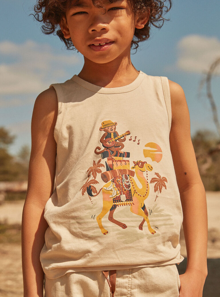 Débardeur sable à motifs chameau et singe