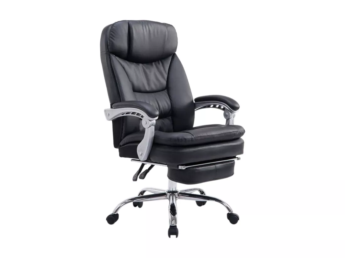 Chaise de bureau - Similicuir & Métal chromé - Noir - XL Troy