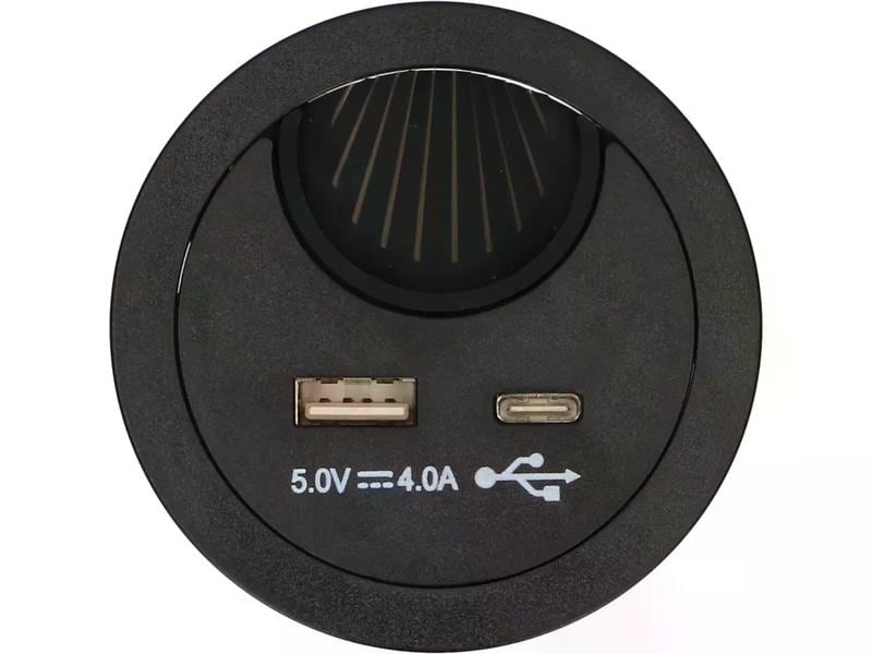 Max Hauri USB-Ladesteckdose USB A C mit Kabeldurchführung, Kabeldurchführung mit USB A und USB C Charger