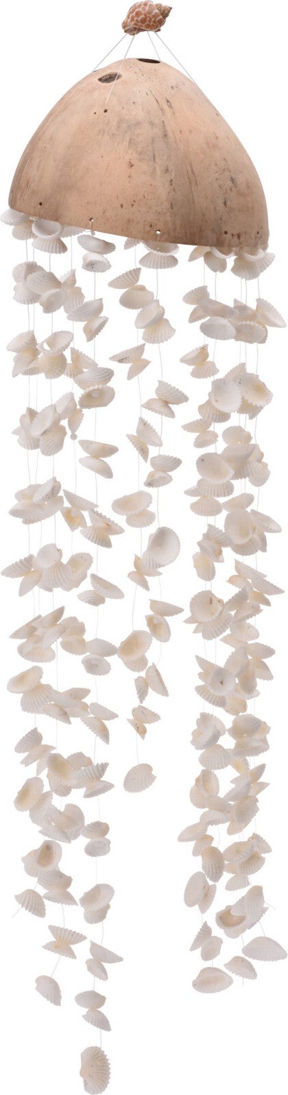 Windgong kokosnoot met schelpen naturel / wit D 15 H 60 cm