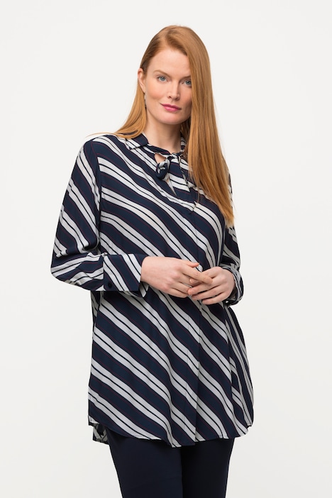 Longbluse, Streifen, A-Linie, Hemdkragen, Langarm