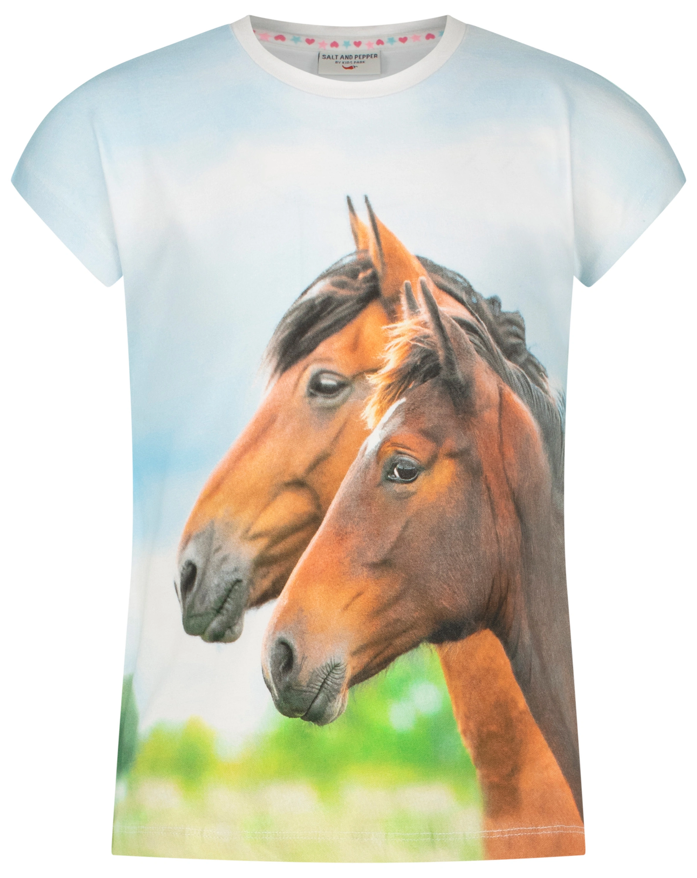 T-Shirt BROWN HORSES in pastel blue