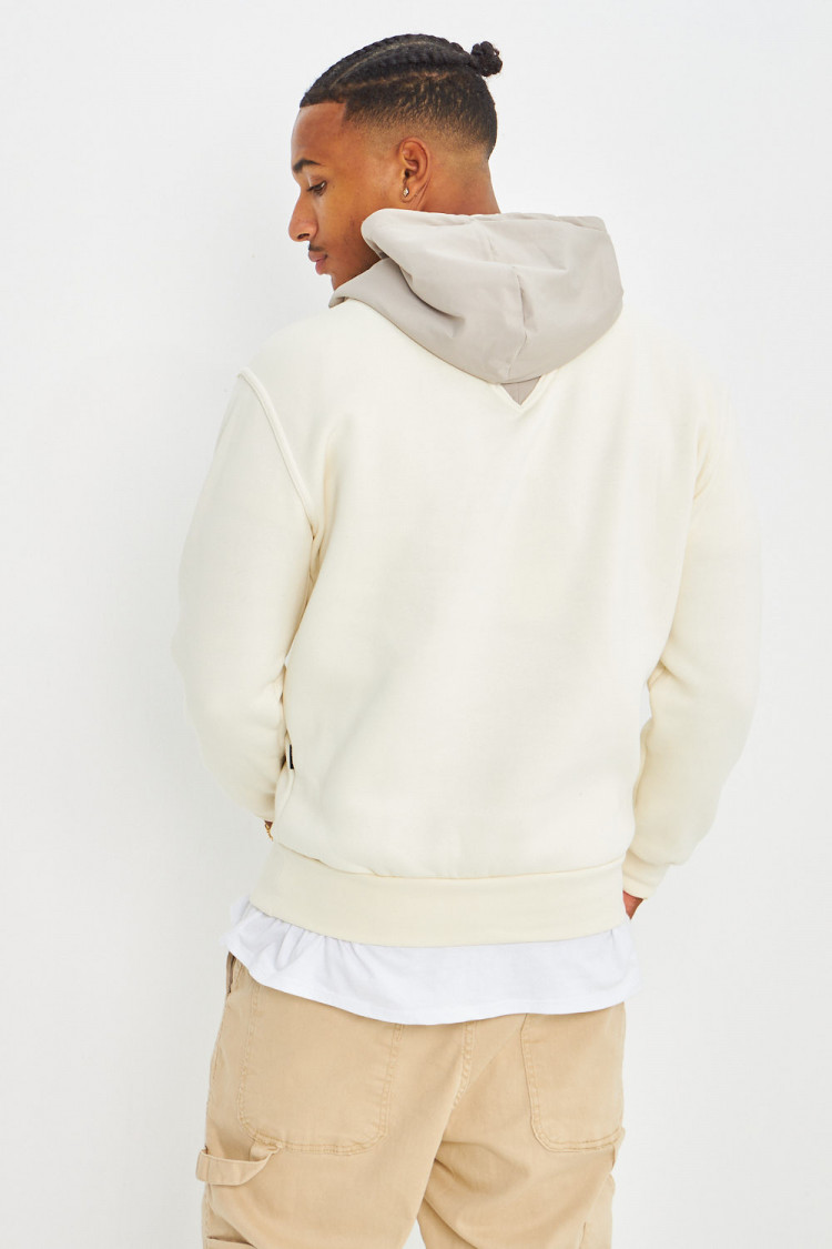 Sweat bicolor beige et gris à capuche