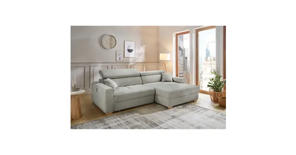 Ecksofa Track Stoff grau mit elektrischer Vorziehbank