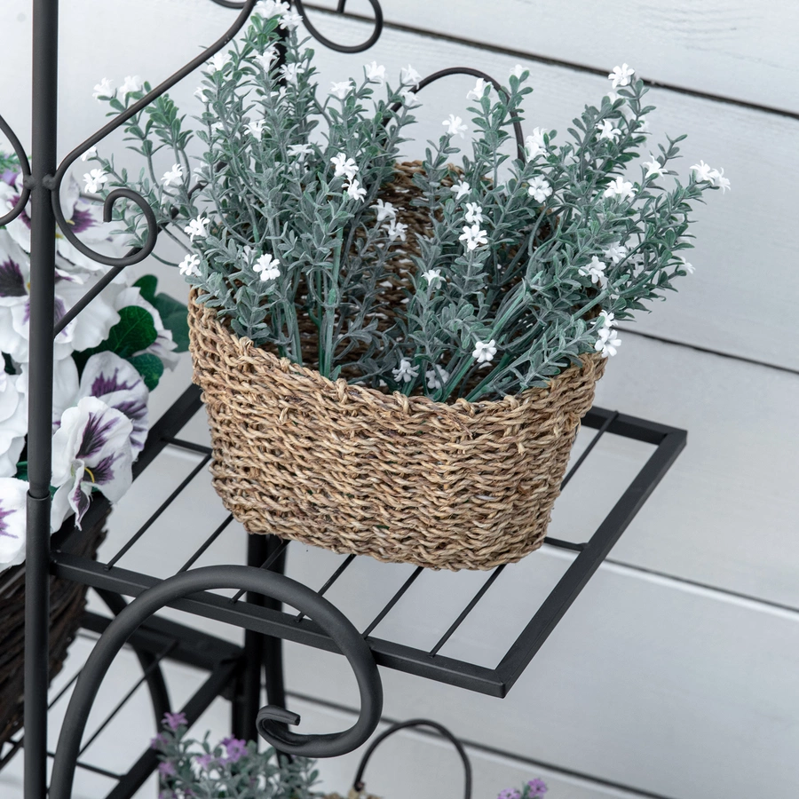 Outsunny Blumenregal mit 4 Ebenen und Ornamenten schwarz