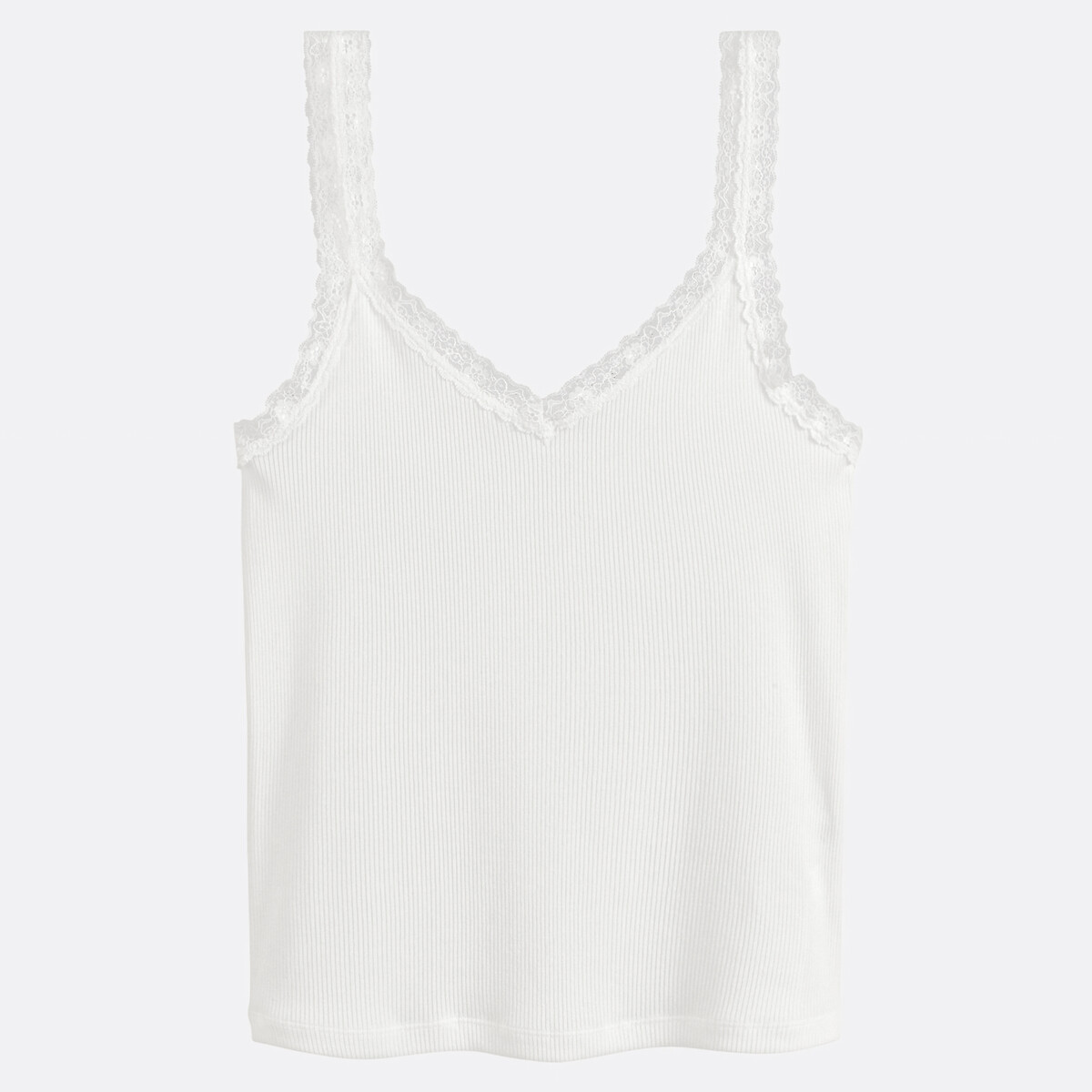 COLEÇÃO LA REDOUTE<br>Regata com detalhe em renda e decote em V
