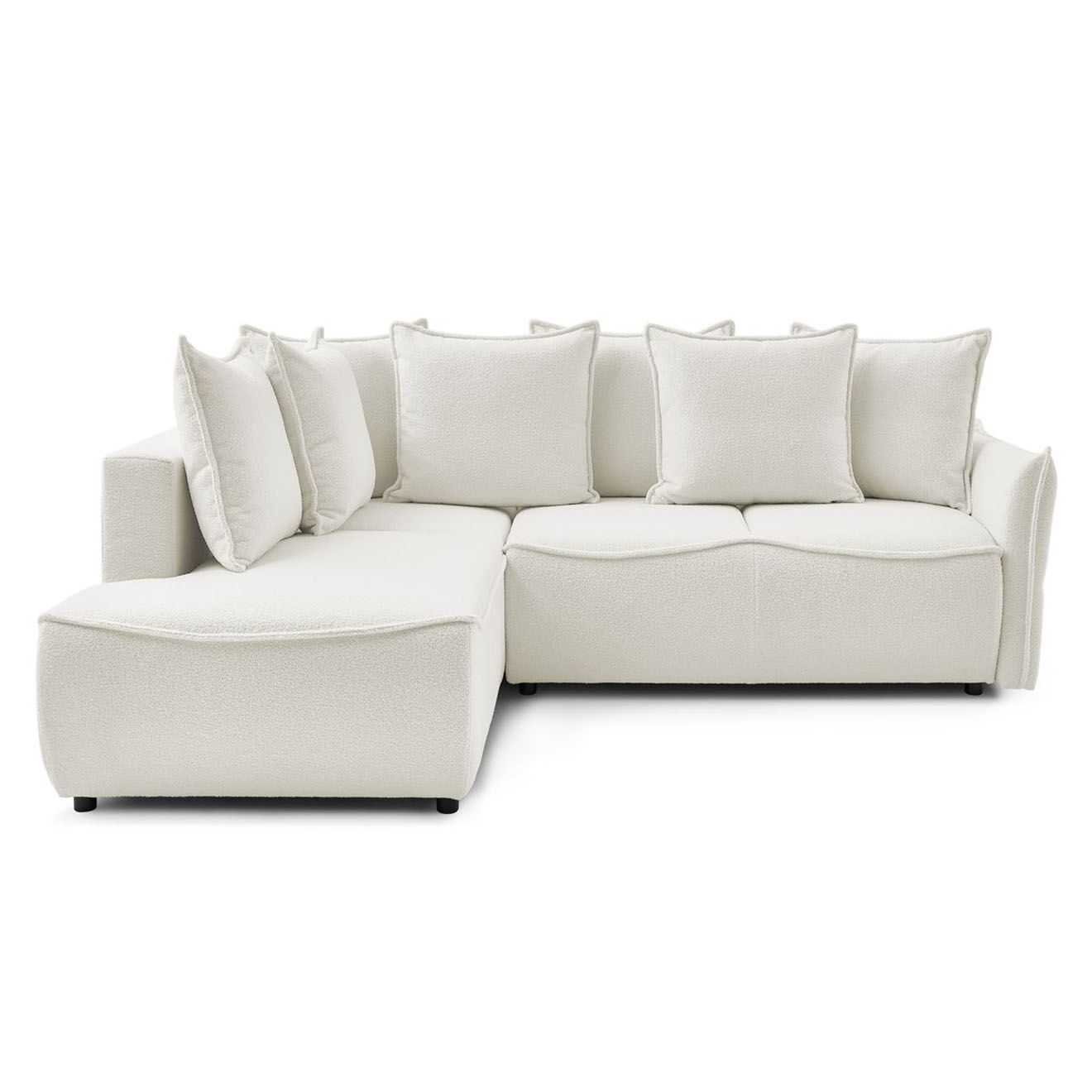 Bobochic Canapé d'angle L gauche convertible bouclette Léon blanc - 257x90x194 cm