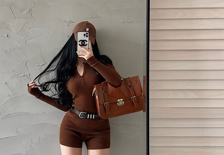 RainGirl - Lange mouwen V-hals effen romper met riem