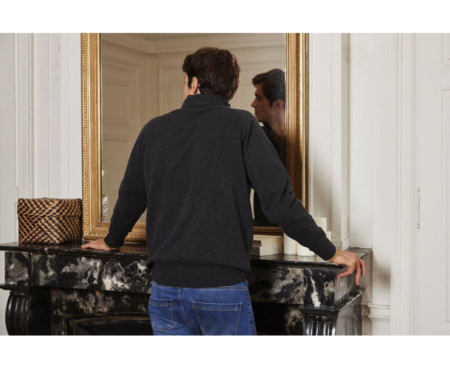 Pull homme laine col zippé Gris Anthracite Chiné - KENNETH