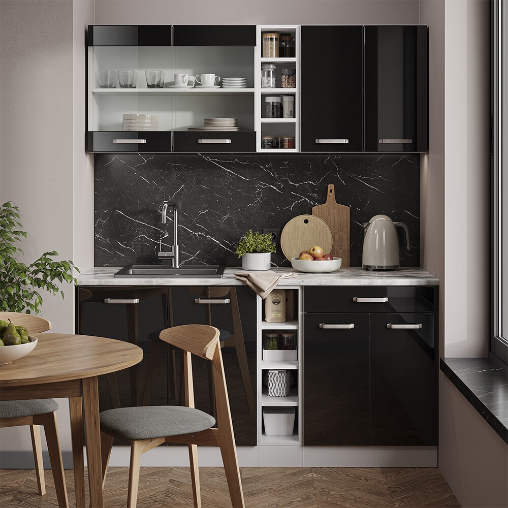 Vicco Küchenzeile R-Line Solid Weiß Schwarz 160 cm Arbeitsplatte modern Küchenschränke Küchenmöbel