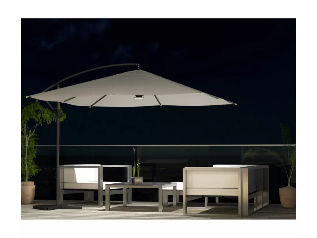 Parasol LED déporté carré 3x3m écru SOLENZARA LED