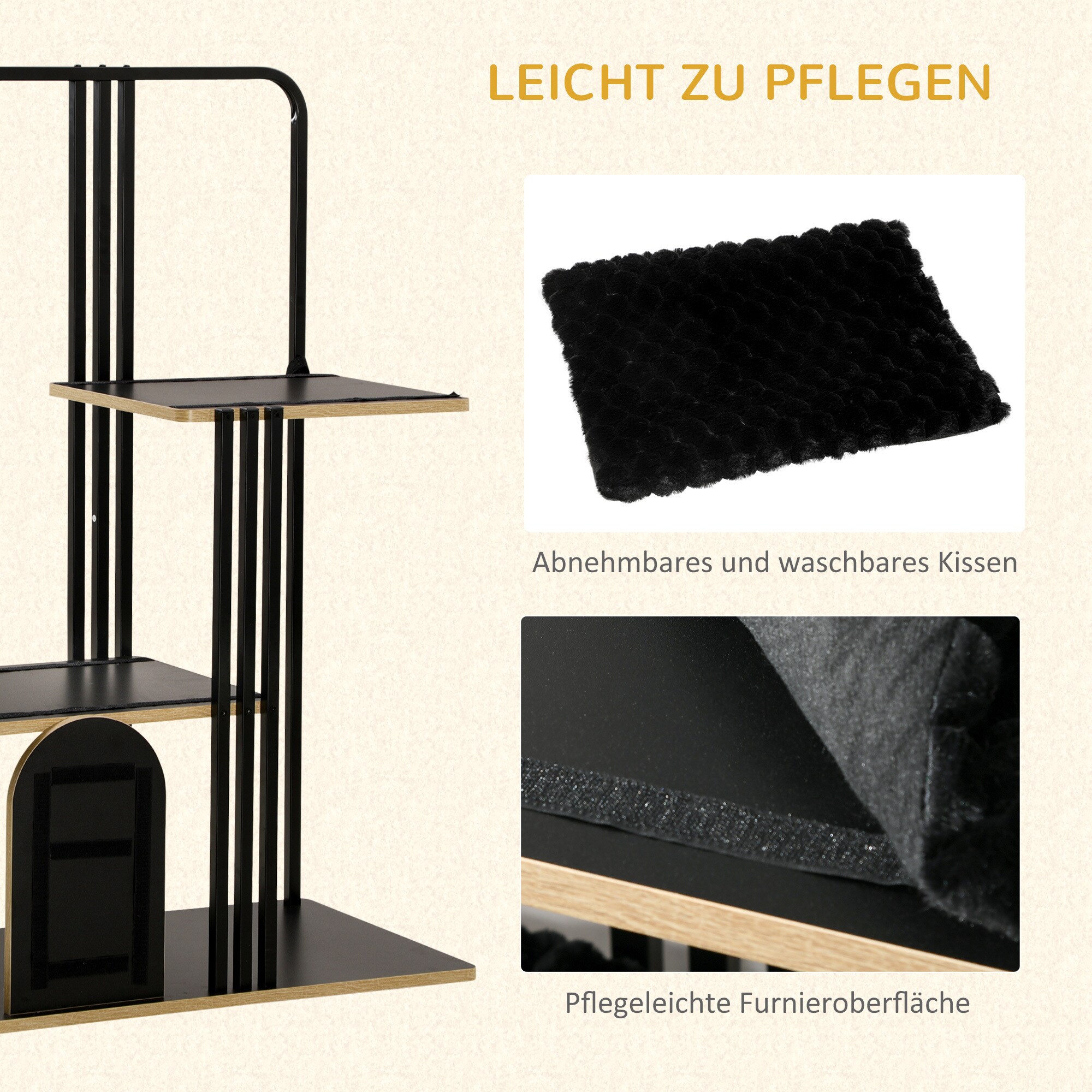 PawHut Kratzbaum mit Kissen und mehrere Ebenen schwarz 85L x 48B x 128H cm