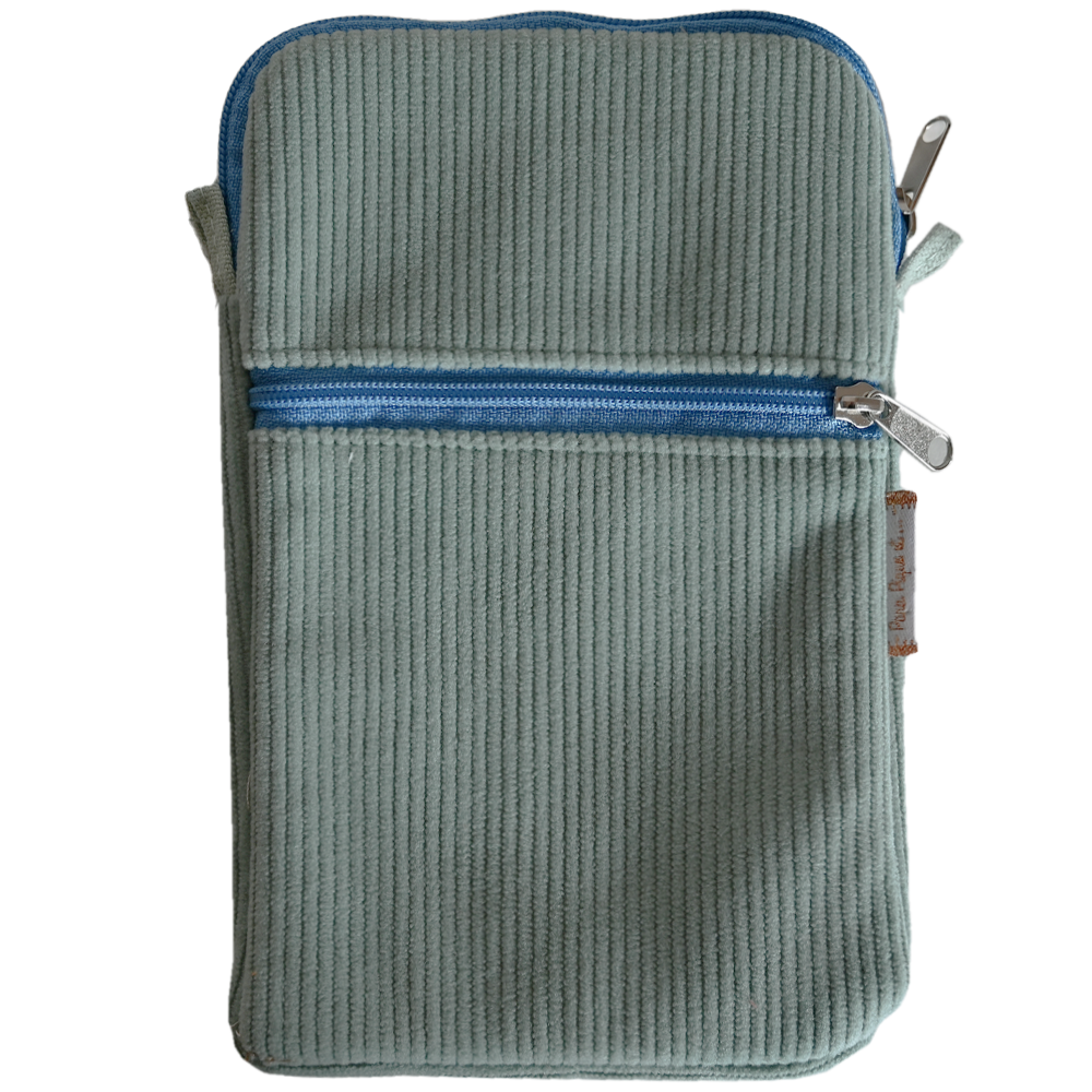 Pochette Téléphone Matelassée Velours Côtelé Vert Lagon