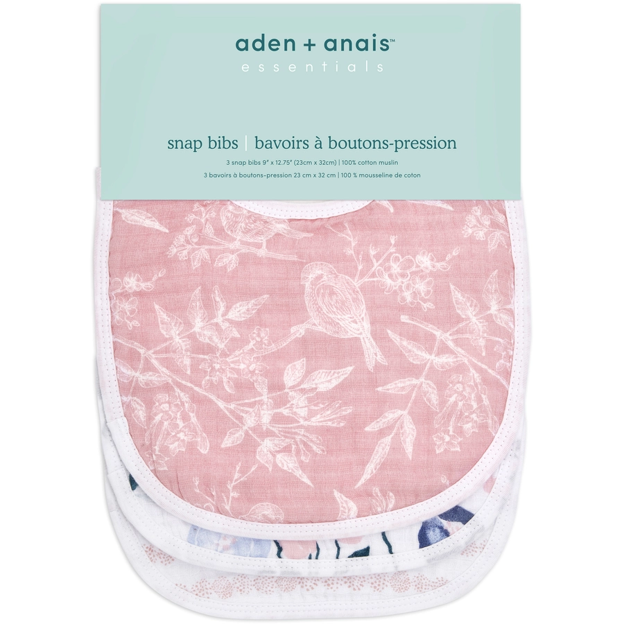 aden + anais™ essentials Baumwoll-Musselin-Baby-Lätzchen mit Druckknöpfen 3er-Pack flowers bloom
