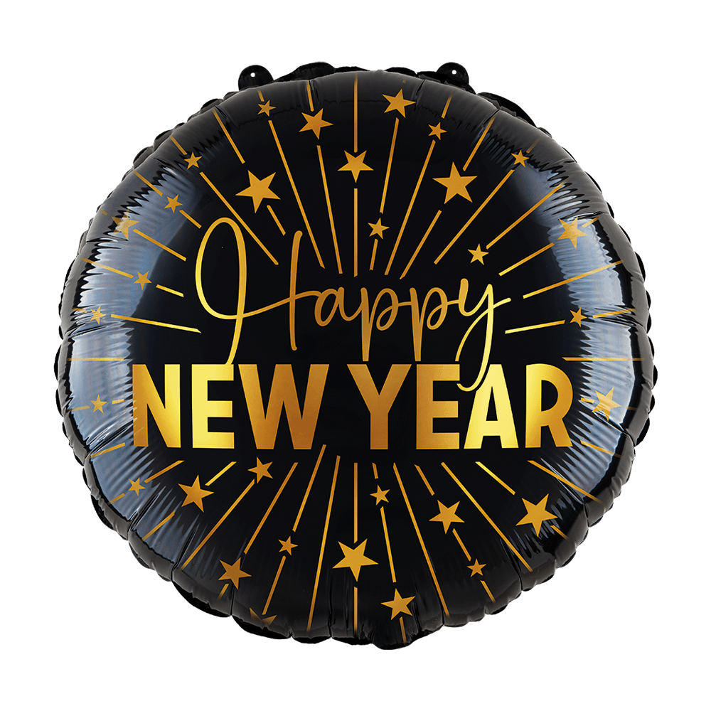 Happy New Year Helium Ballon Zwart Goud Leeg 45cm