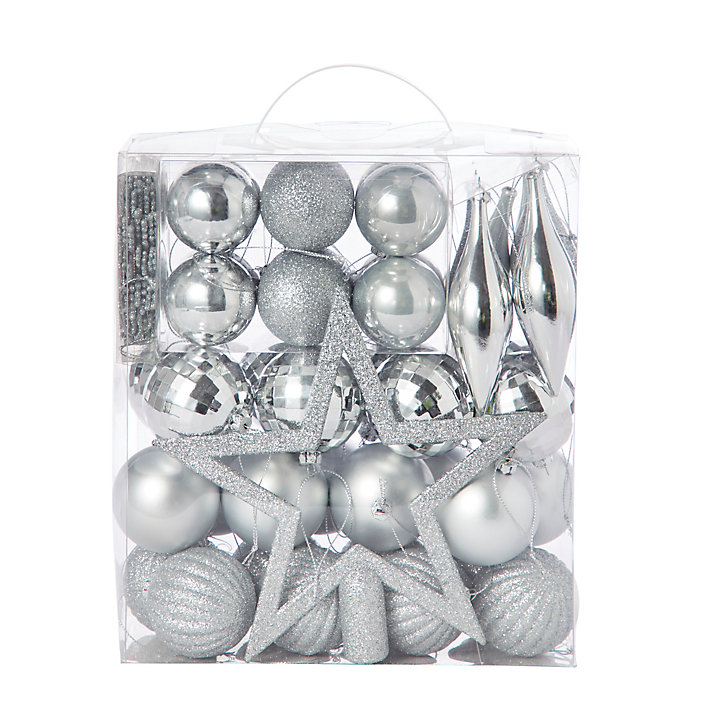 Assortiment de décorations de noël argentées (50 pièces)