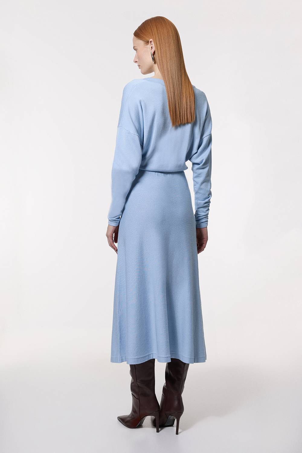 KarenMillen Robe Mi-Longue Tricotée Col V en Mélange Viscose