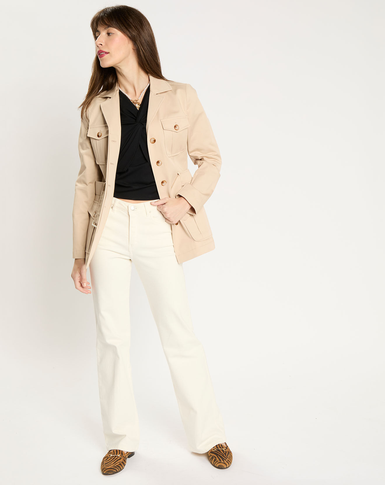 Zapa Trench-coat court en Gabardine Vania beige