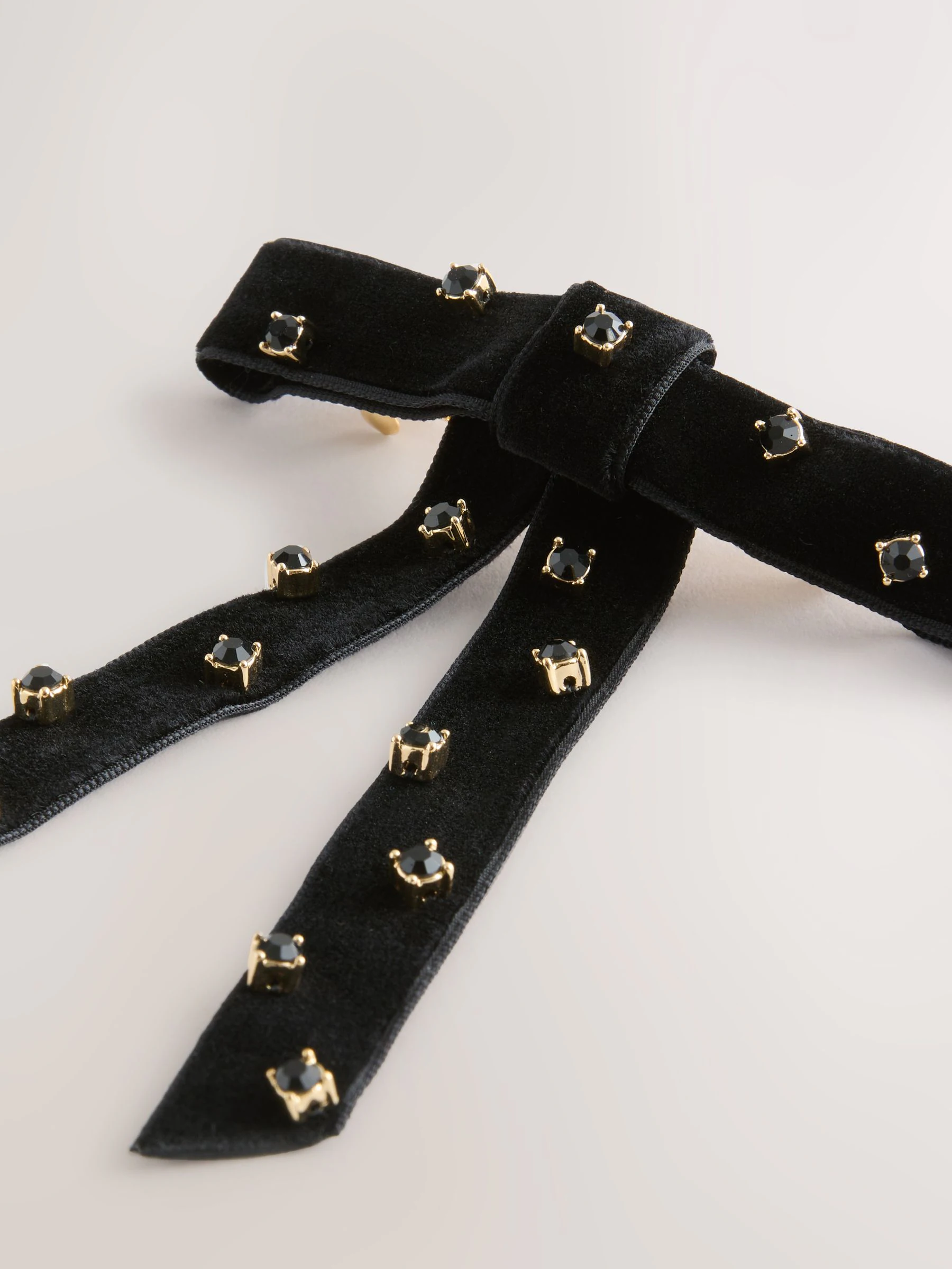 Zwart - Embellished Velvet Bow Hair Barrette