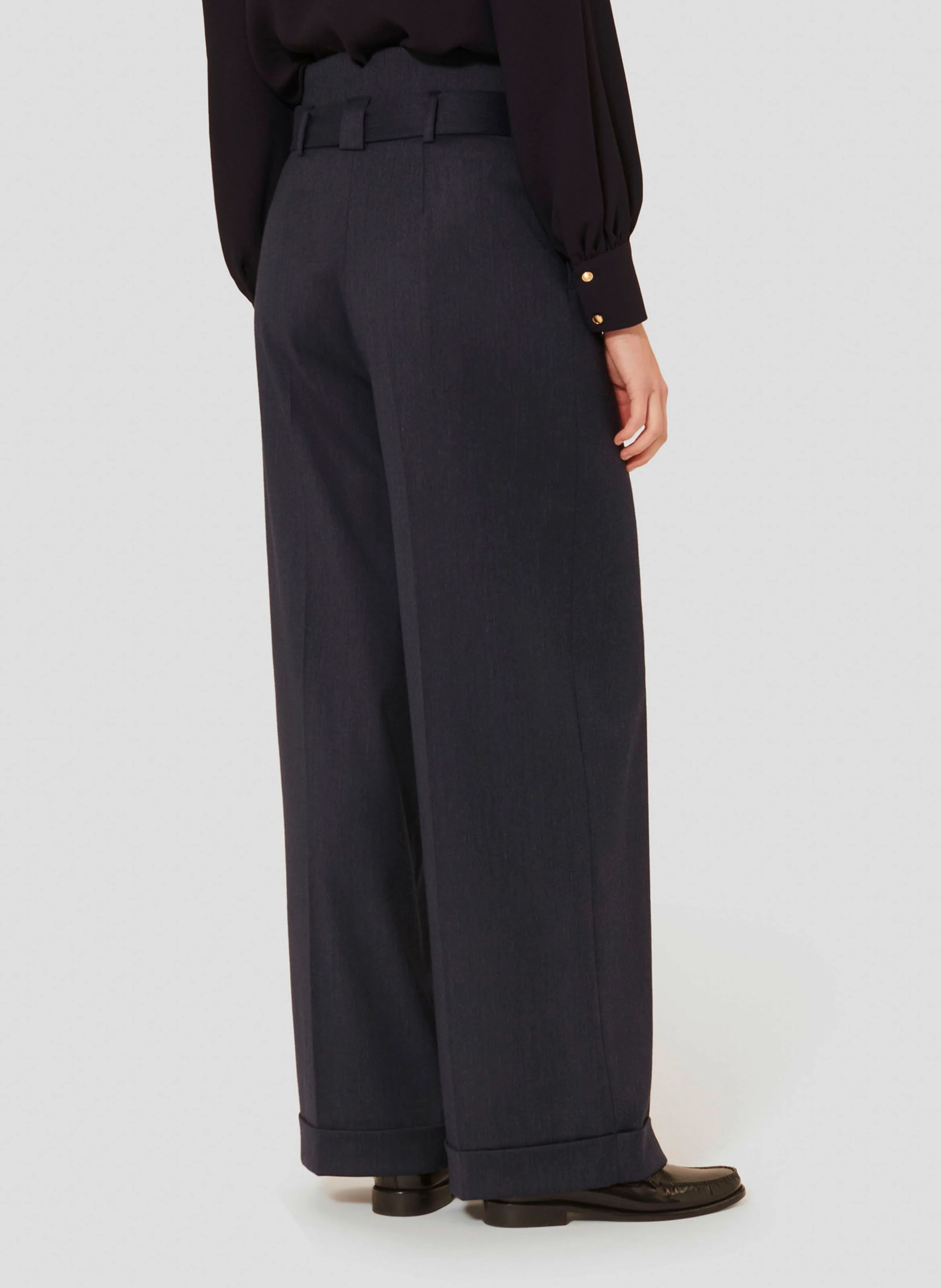 PIA - Pantalon large taille haute en fibres recyclées | Bleu