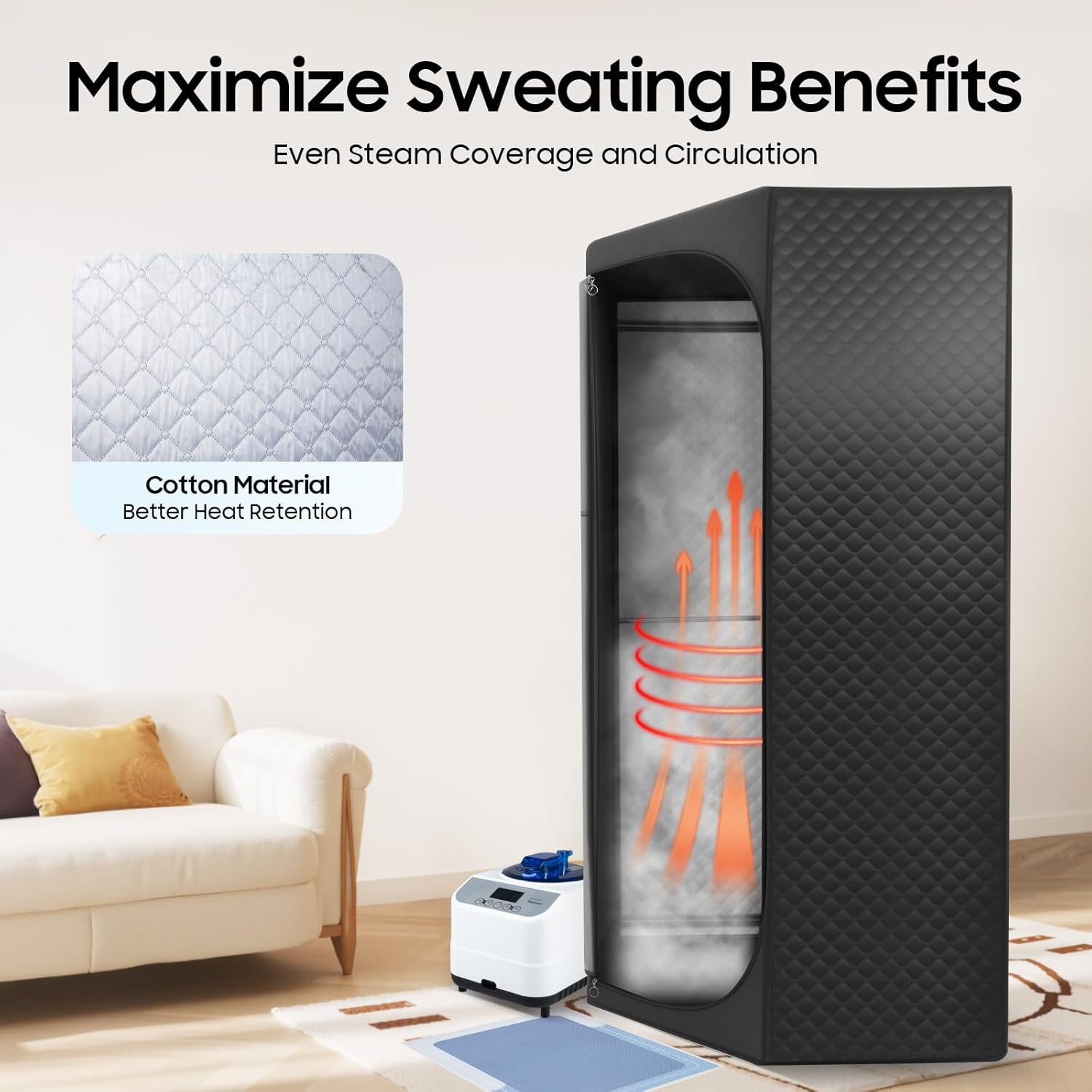Dampfsauna Tragbar 230V mit Saunazelt Dampferzeuger Klappstuhl 1350W Mobile Sauna Zelt mit Fernbedienung Sauna Indoor Dampfsauna für zuhause Heimsauna 3L-Wassertank 9-Temperaturstufen 5-60min-Timer