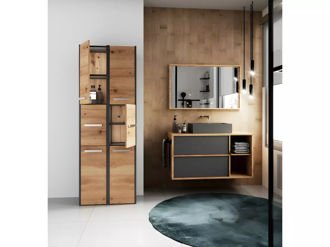 VERONA - Armoire de salle de bains - 170x30x30 cm - Meuble colonne de rangement SDB