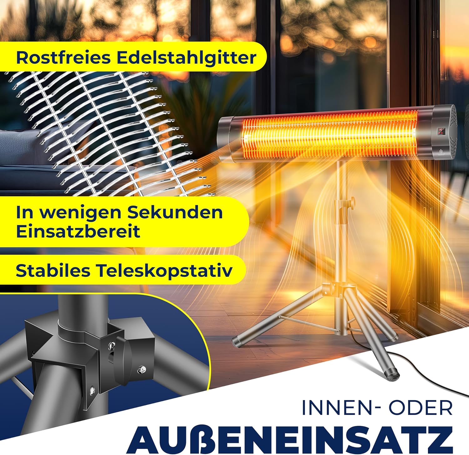 KESSER® Infrarotstrahler Heizstrahler Terrassenstrahler 2500W mit Fernbedienung inkl. Schutzhülle höhenverstellbarem Teleskopstativ Wickeltischstrahler Terrassenheizer Quarzstrahler Infrarot