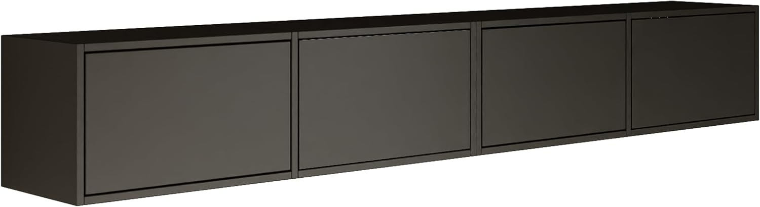 Selsey TV Lowboard Hängend Schwarz 200 cm Minimalistisches Design mit Push-to-Open 16 mm Laminierte Spanplatten 4 Klappen Platzsparend Ideal für Wohnzimmer Matte Oberfläche Made in Europa
