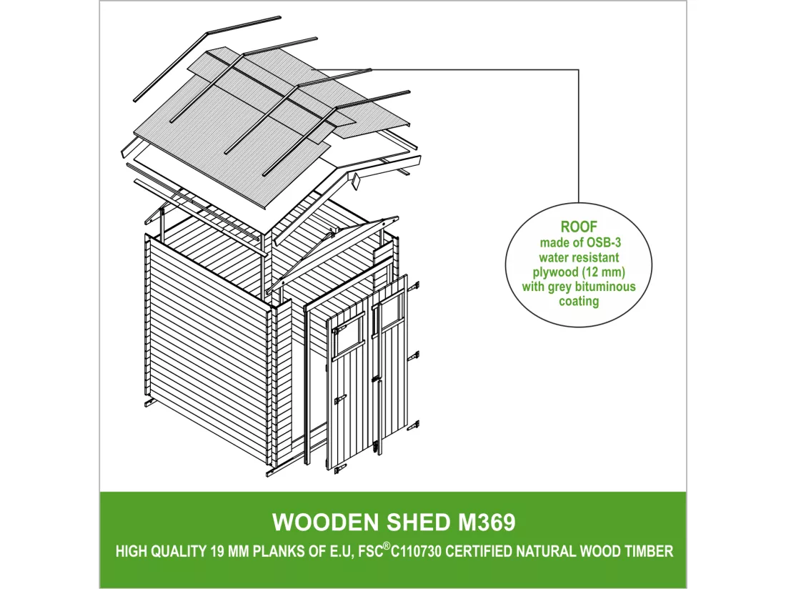 Abri de jardin en bois - I236xL226xH218 cm/ 4.33 m2 - TIMBELA M369