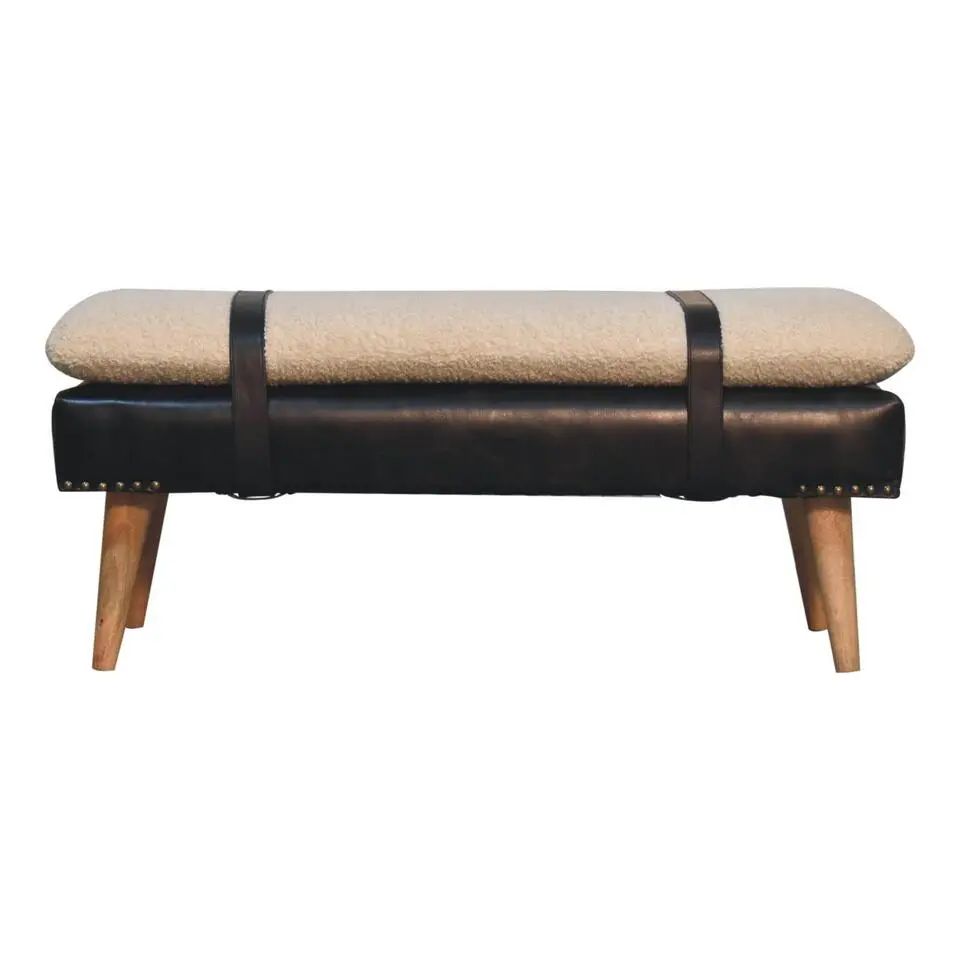 Bouclé Buffalo Hide Zwart Leren Bank, Bruin