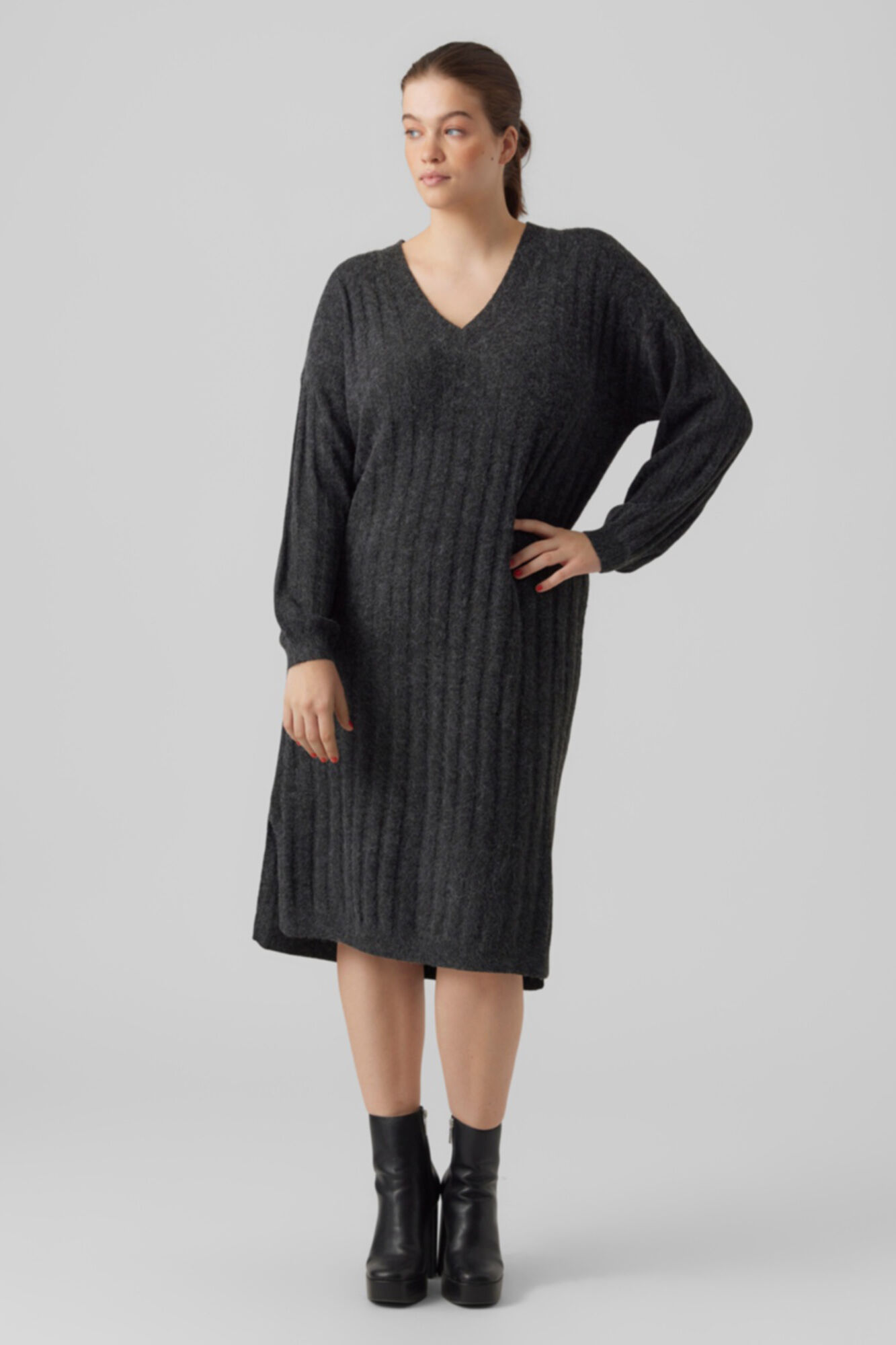 Vestido midi de malha plus size - Preto