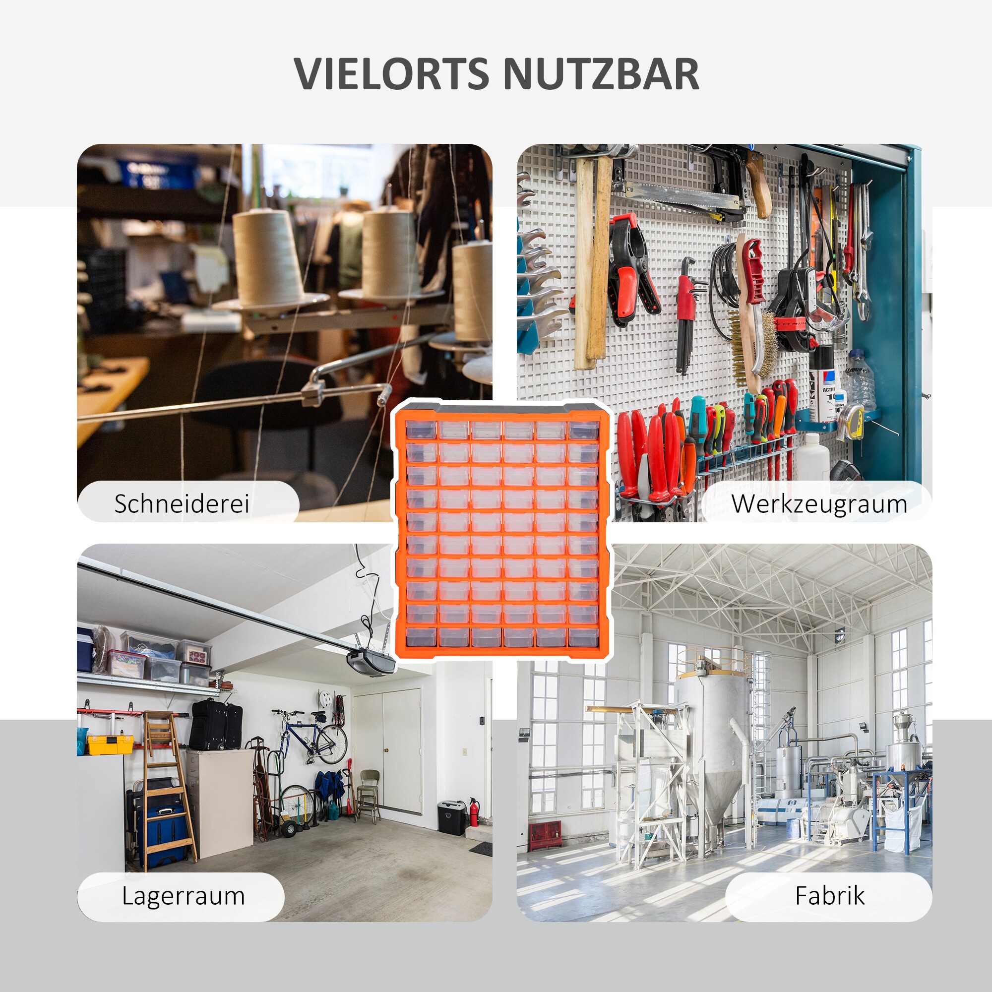 DURHAND Kleinteilemagazin mit 60 Fächer orange 38 x 16 x 47,5 cm (LxBxH)
