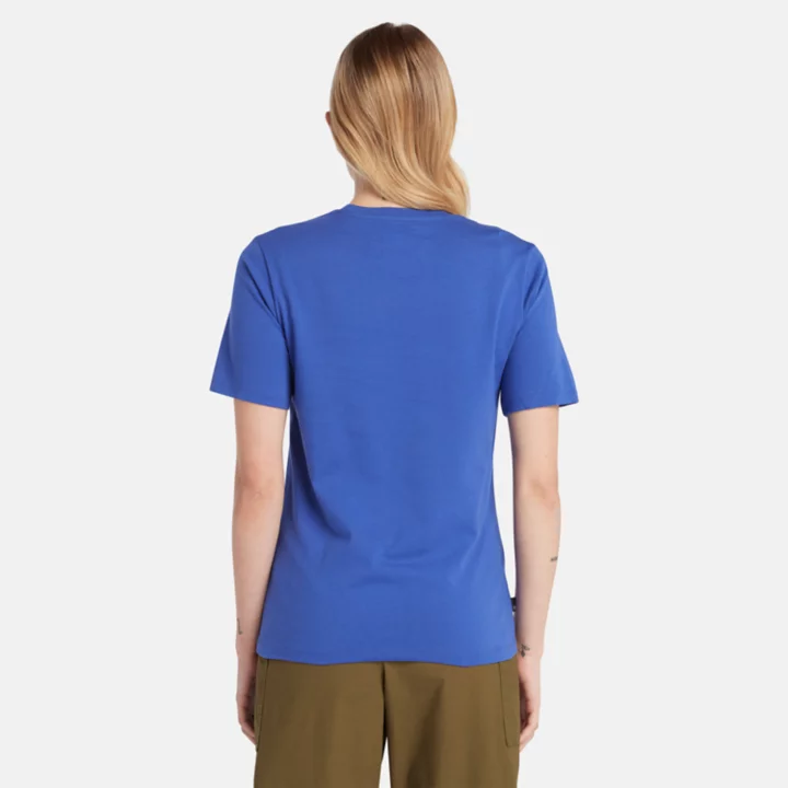 Camiseta feminina Stack Logo na cor azul.