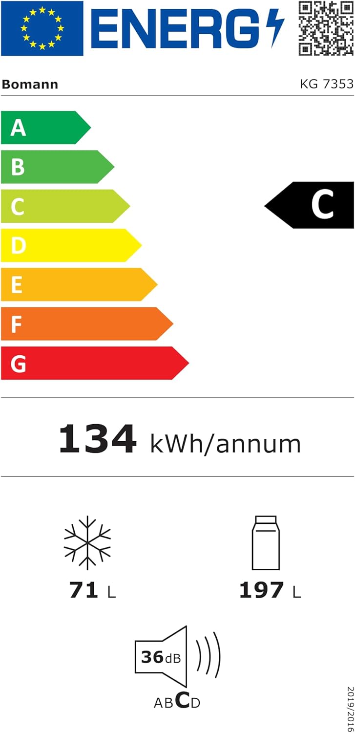 Bomann, Réfrigérateur-congélateur indépendant, 55 cm de large, 268 L, Eclairage LED, KG7353, Noir