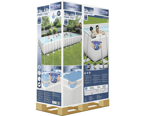 Bovengronds zwembadframe zwembadset Bestway Power Steel™ rechthoekig 956x488x132 cm incl. zandfiltersysteem grijs