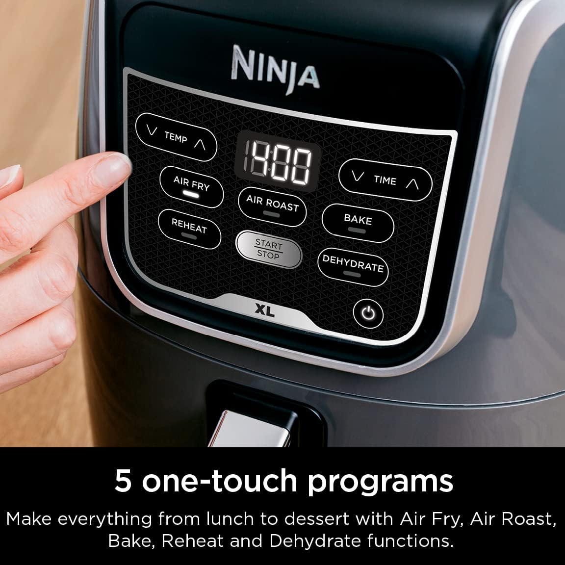 Ninja AF150AMZ Friteuse à air XL d'une capacité de 5,2 l qui peut frire à l'air, rôtir à l'air, cuire, réchauffer et déshydrater, passe au lave-vaisselle, panier antiadhésif, assiette à frire et guide