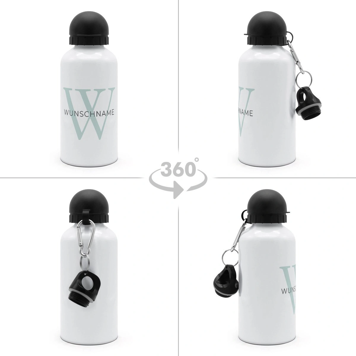 Alu-Trinkflasche mit Namen, 500 ml, weiß (Motiv: Initiale)
